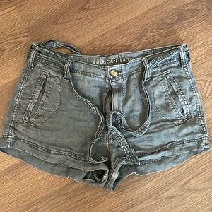 American Eagle grey paper bag denim shorts with tie, size 10